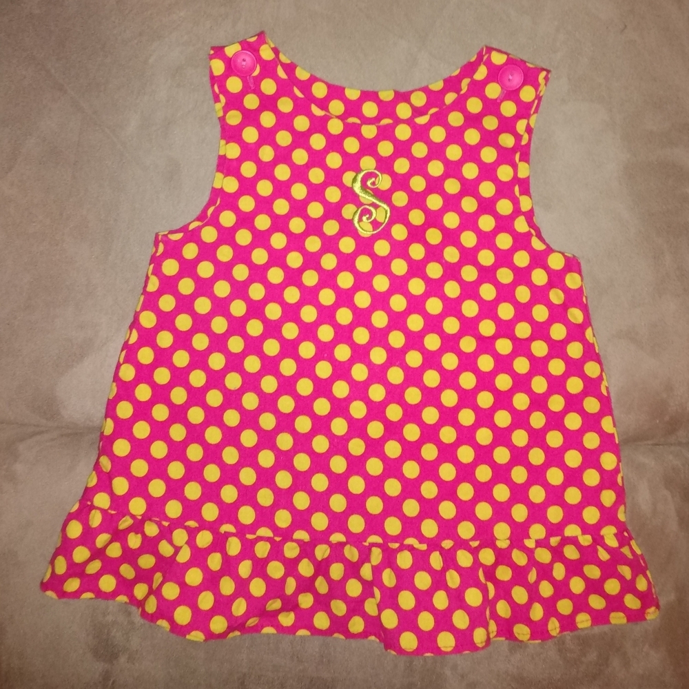 Vintage Just Ducky pink green polka dot Embroidery cotton dress size 3